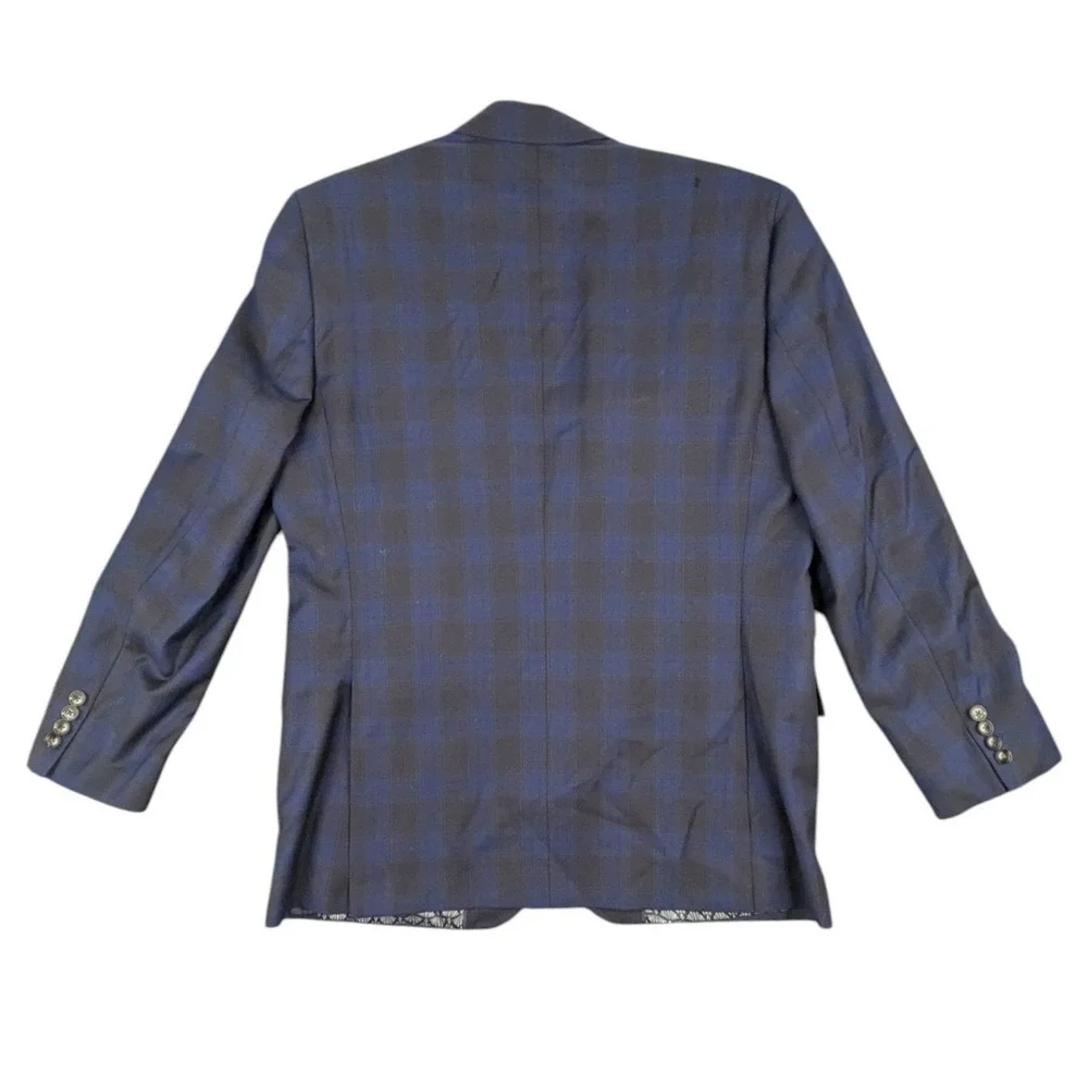 READ Ted Baker Endurance Jay SPJ Blazer Blue Black Plaid 42R Wool Sport Coat